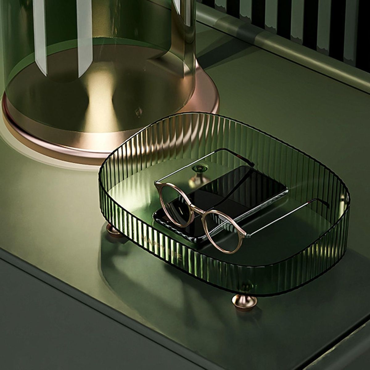 Skincare Product Organizer Light Luxury Vanity Tray Elegant for Makeup Atrovirens