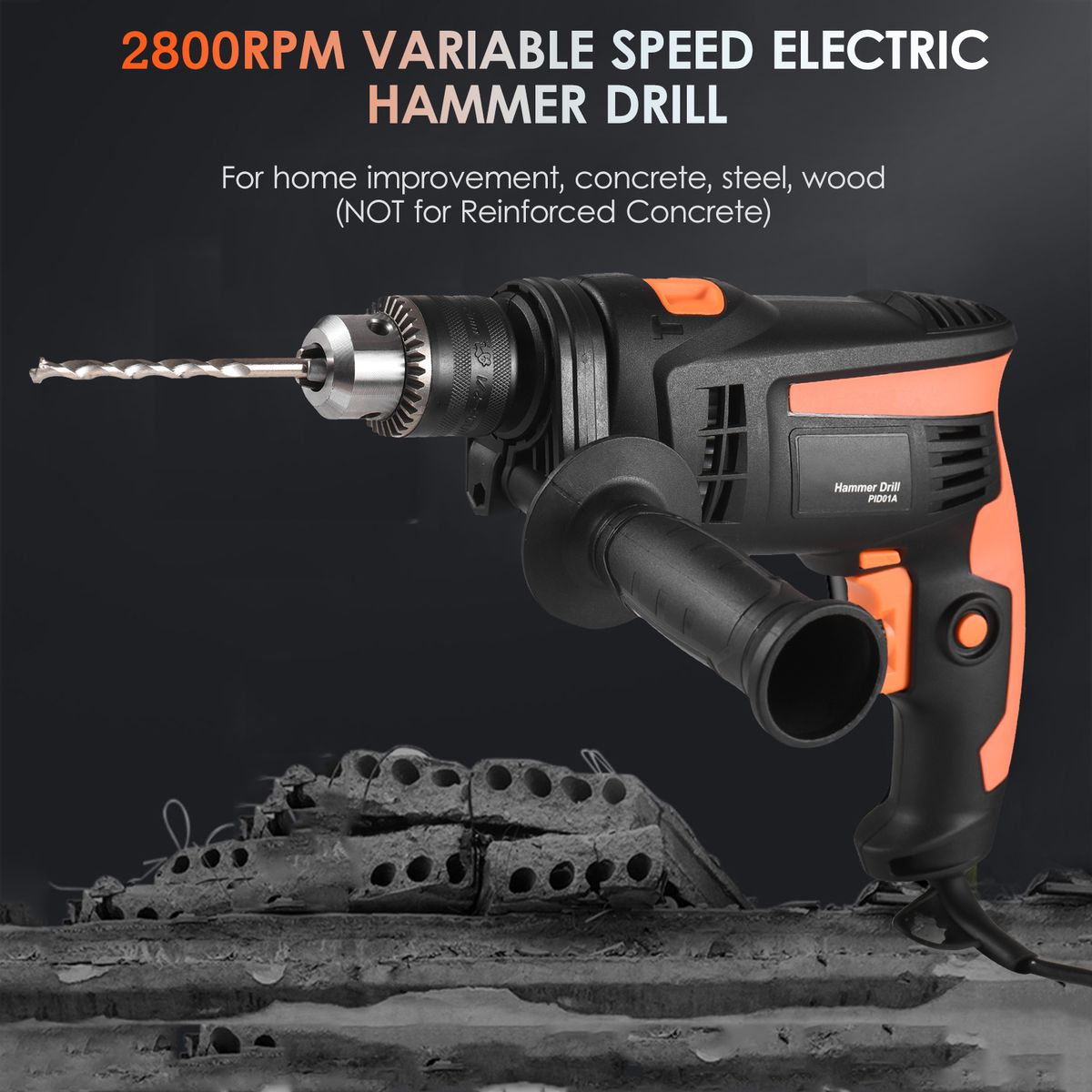 710W 6-AMP Corded Electric Hammer Drill 2800RPM Variable