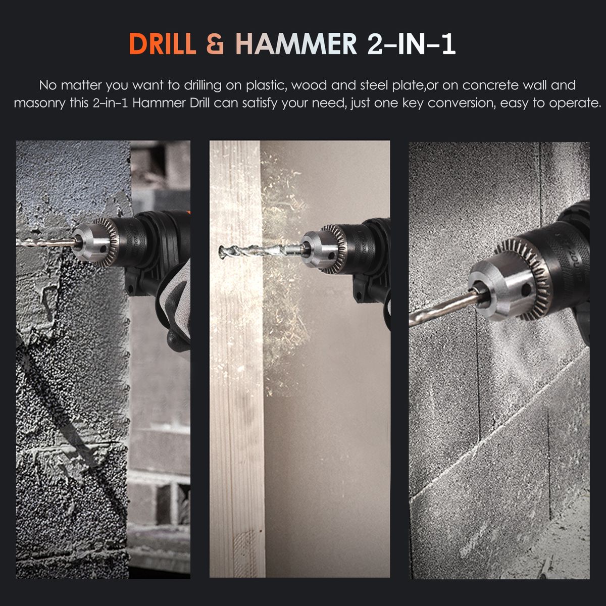 710W 6-AMP Corded Electric Hammer Drill 2800RPM Variable