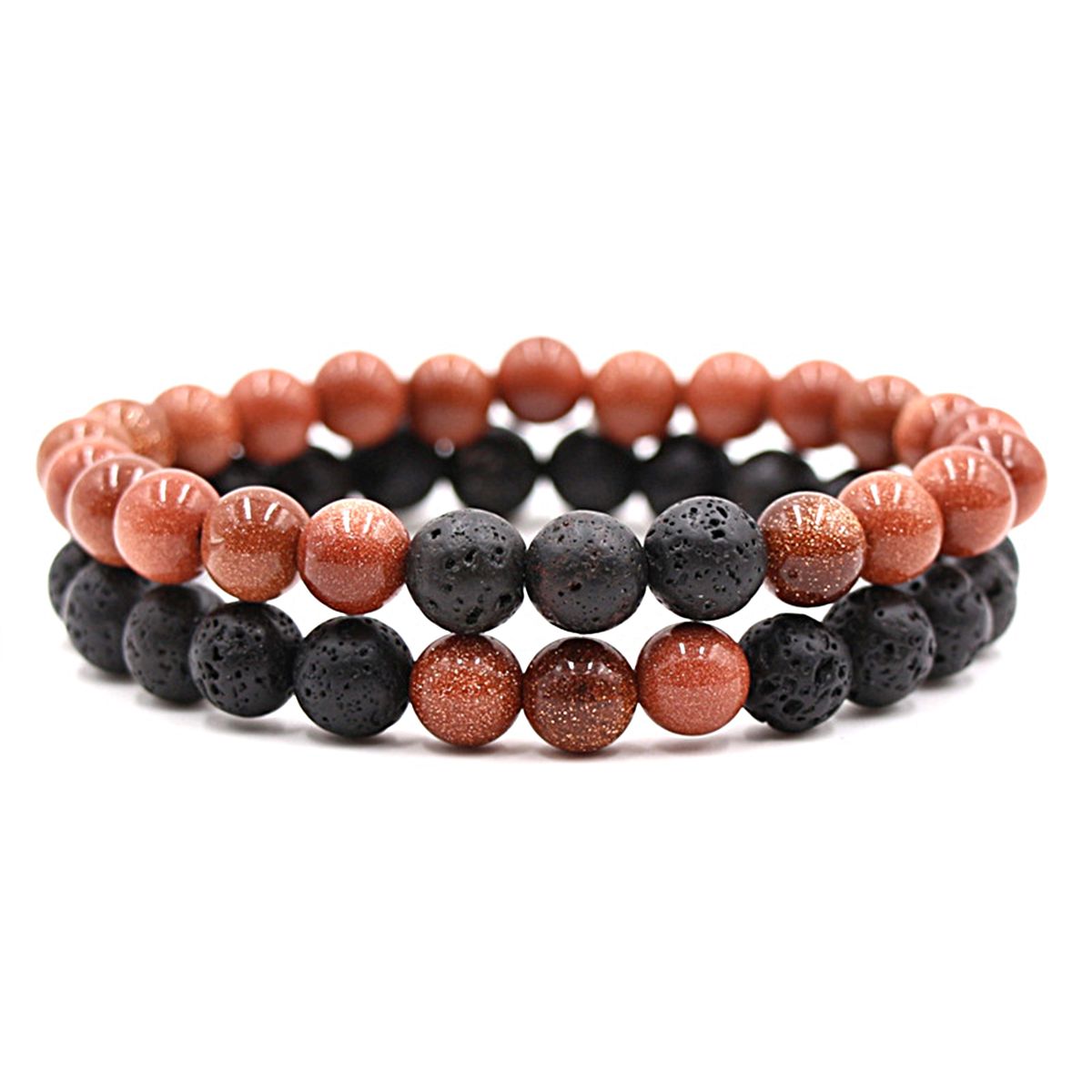 2Pcs Beaded Bracelet Couples Distance Black White Bracelet C