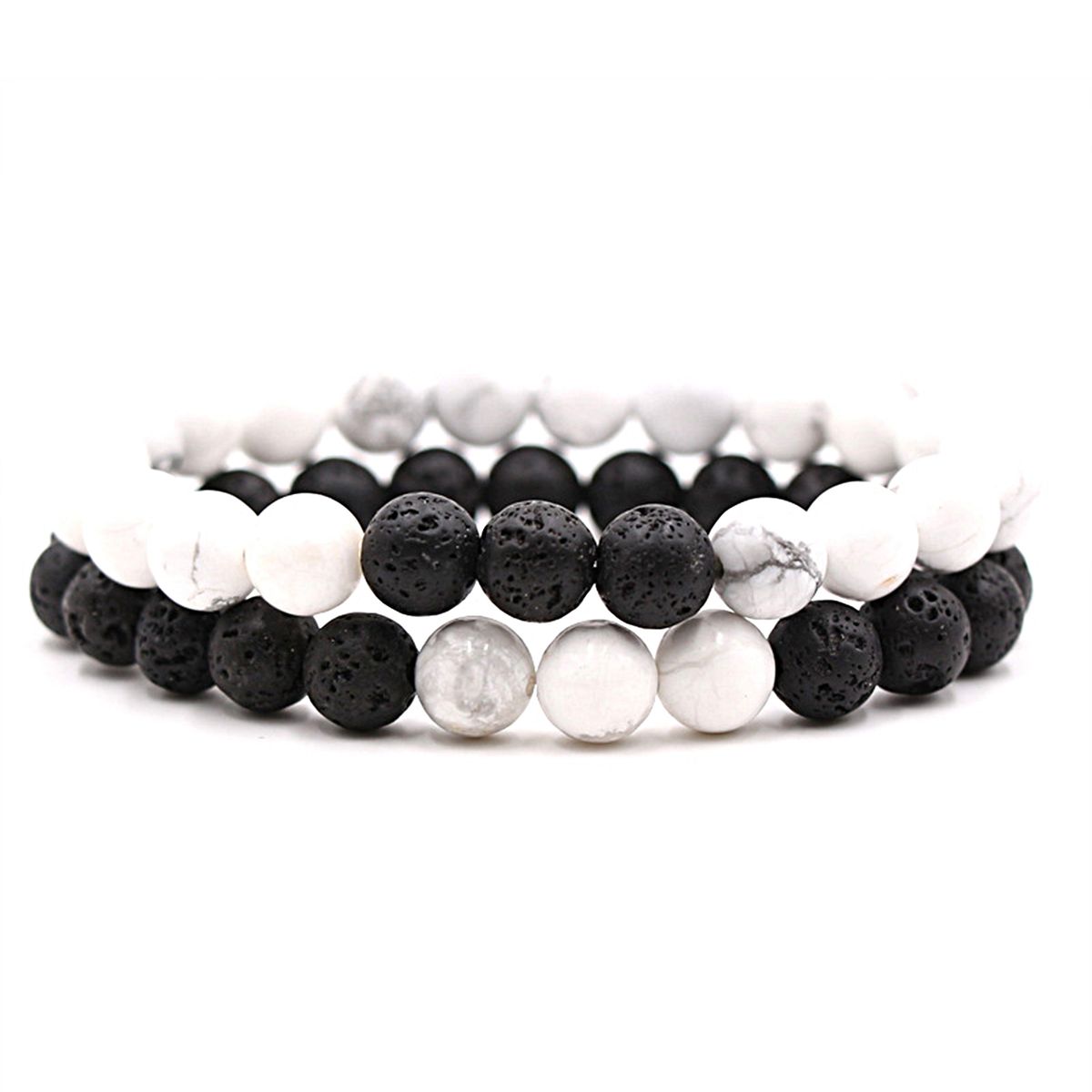 2Pcs Beaded Bracelet Couples Distance Black White Bracelet G