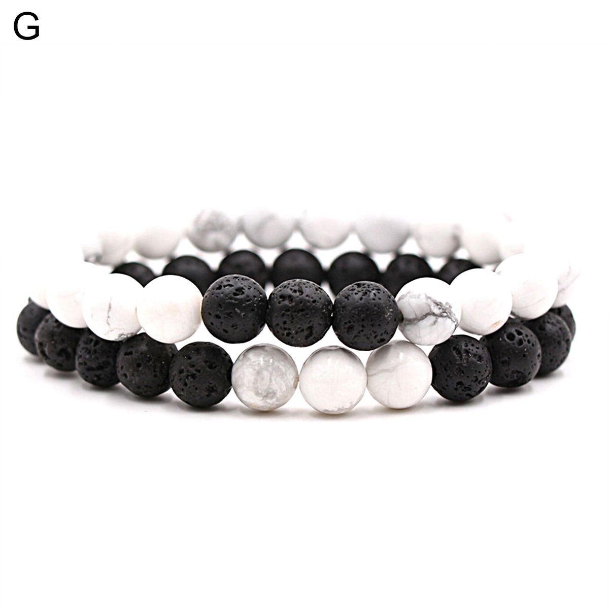 2Pcs Beaded Bracelet Couples Distance Black White Bracelet G