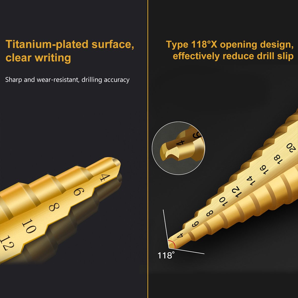 3PCS Titanium Step Drill Bit Set Multiple Hole Step Drill