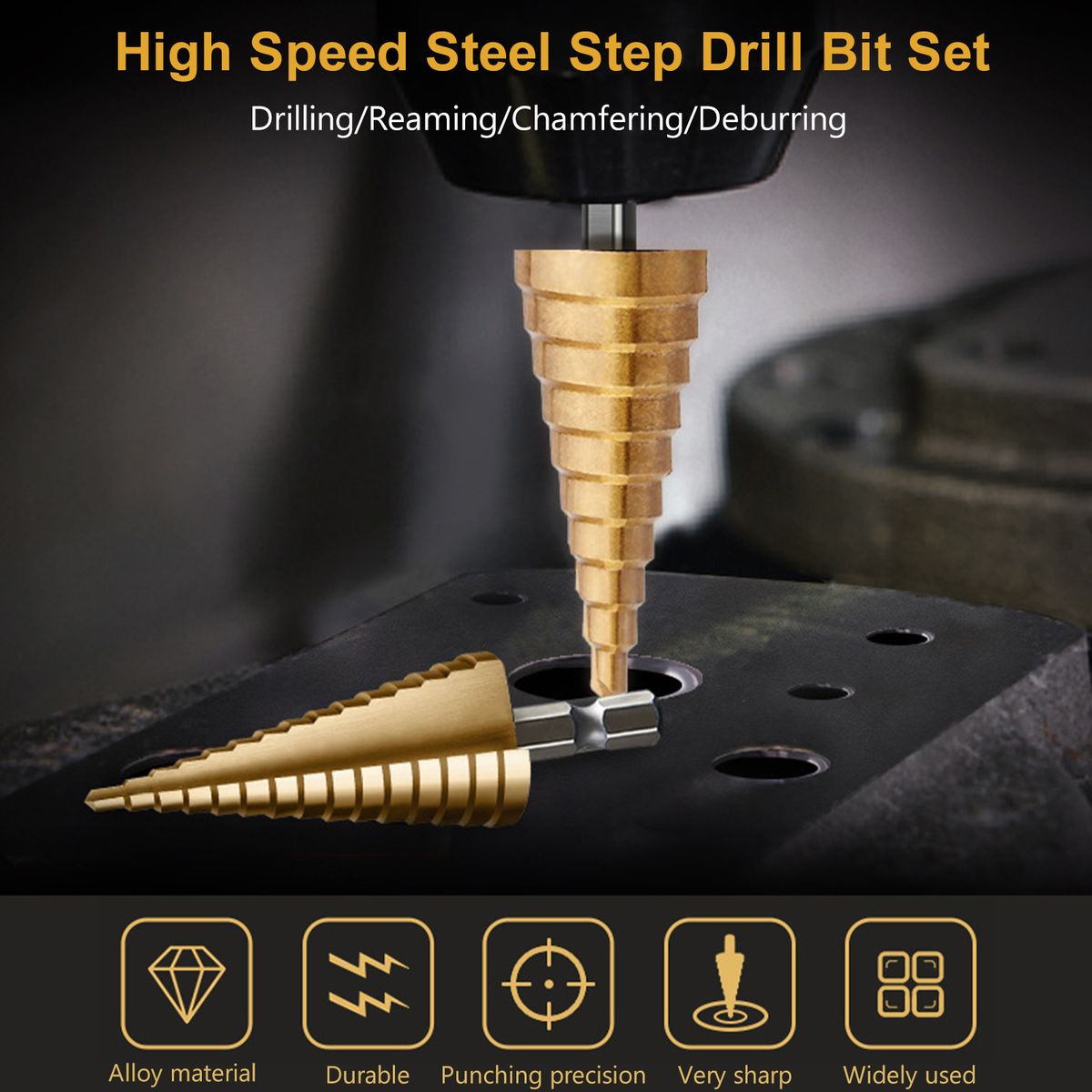 3PCS Titanium Step Drill Bit Set Multiple Hole Step Drill