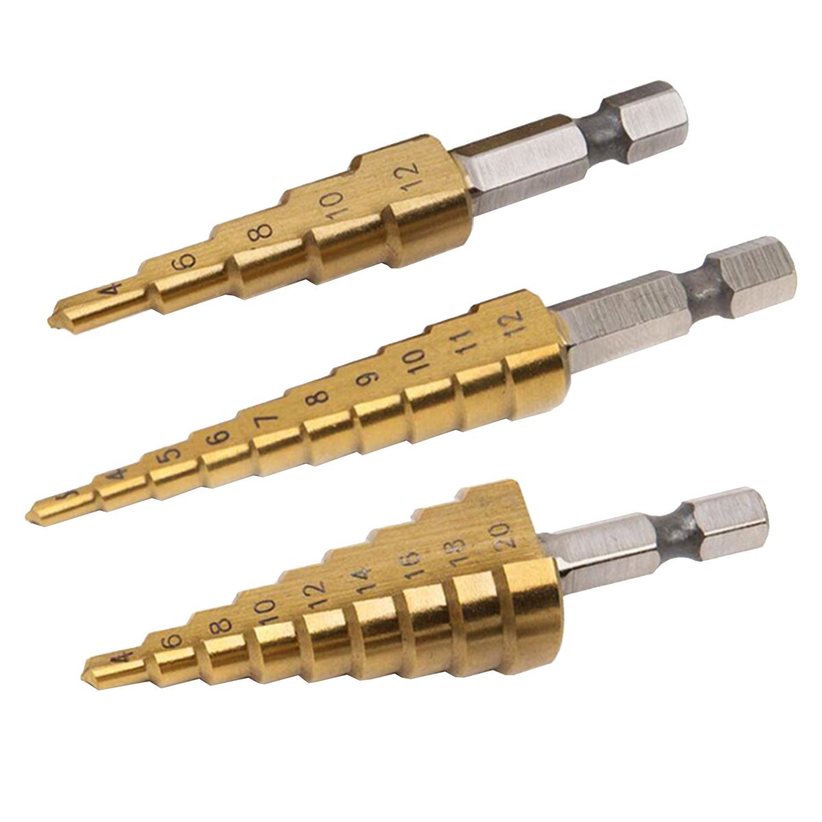 3PCS Titanium Step Drill Bit Set Multiple Hole Step Drill