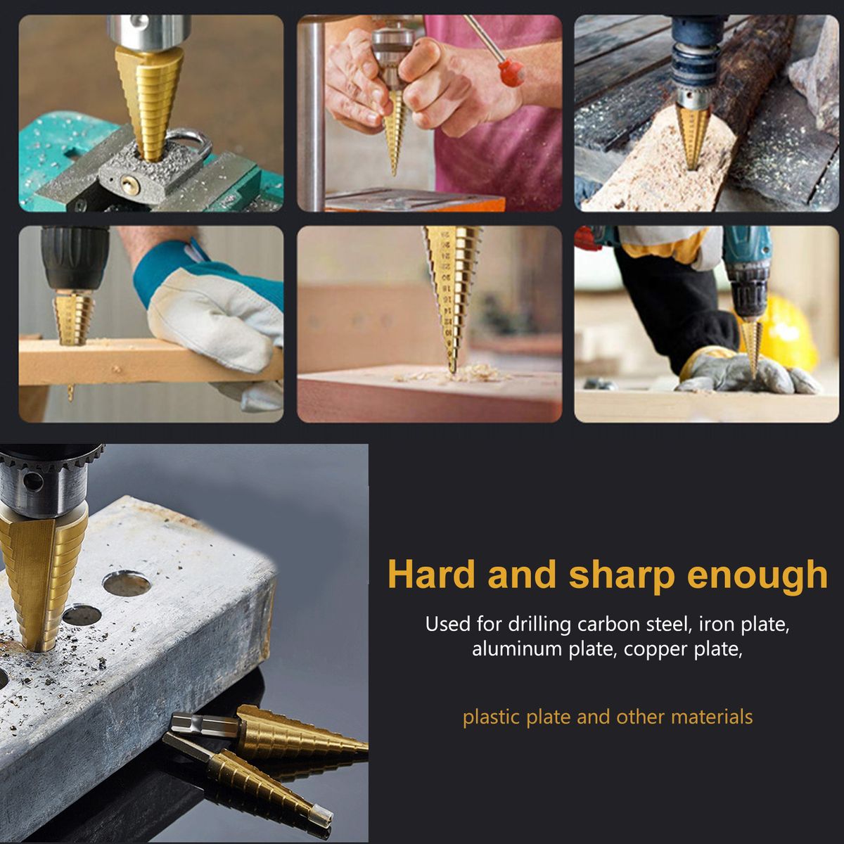 3PCS Titanium Step Drill Bit Set Multiple Hole Step Drill