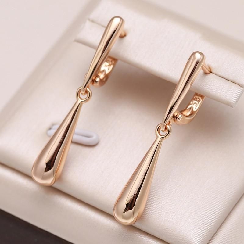Kinel Hot Fashion Glossy Dangle Earrings 585 Rose Gold Simple Water Drop Long Earrings For Women High Quality Daily Fine Jewelry