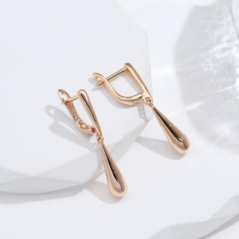 Kinel Hot Fashion Glossy Dangle Earrings 585 Rose Gold Simple Water Drop Long Earrings For Women High Quality Daily Fine Jewelry