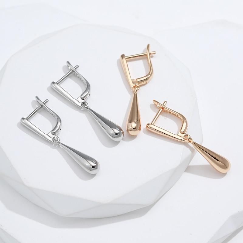 Kinel Hot Fashion Glossy Dangle Earrings 585 Rose Gold Simple Water Drop Long Earrings For Women High Quality Daily Fine Jewelry