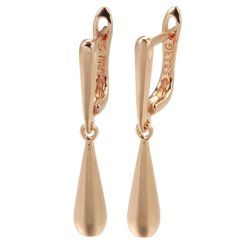 Kinel Hot Fashion Glossy Dangle Earrings 585 Rose Gold Simple Water Drop Long Earrings For Women High Quality Daily Fine Jewelry