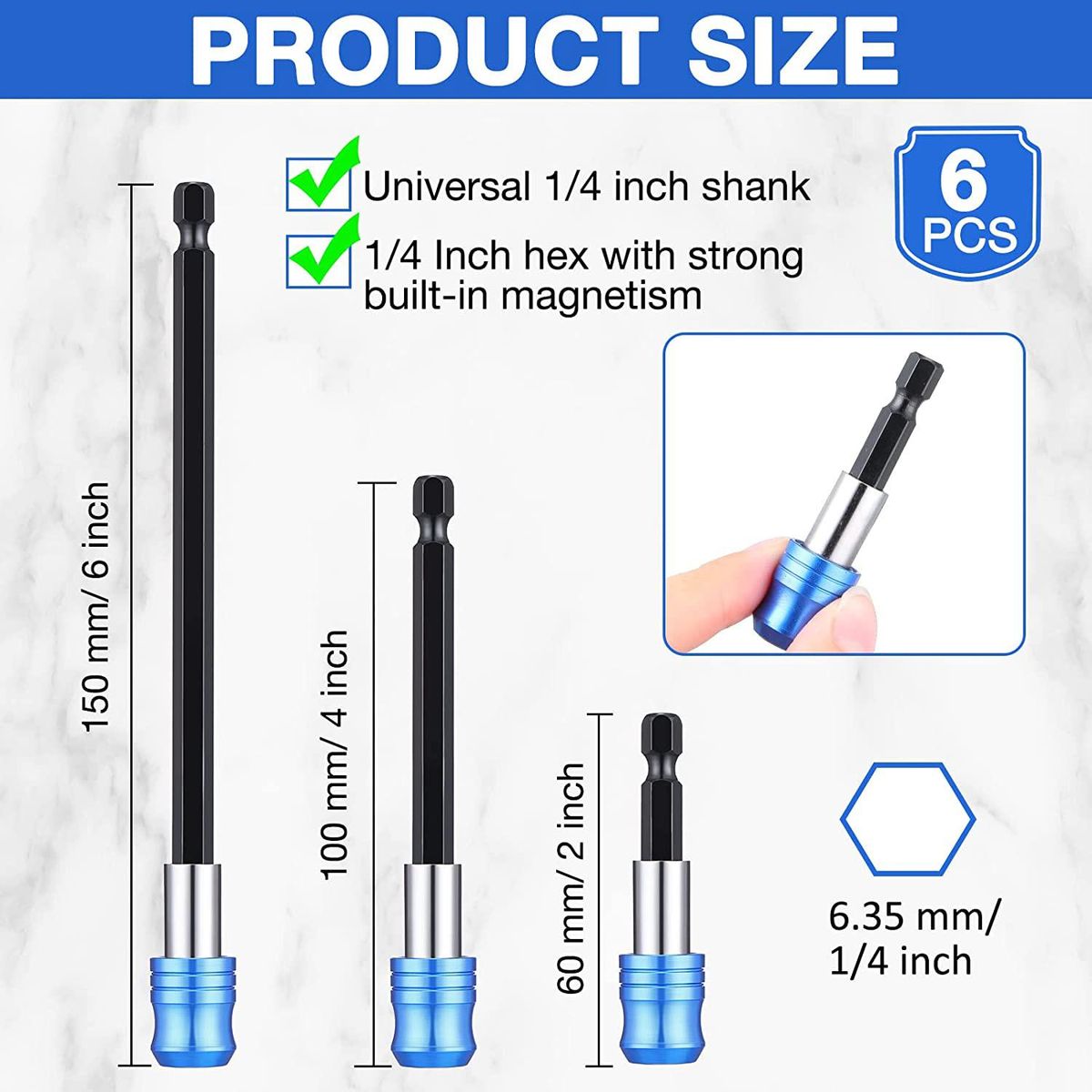 6-Piece Drill Extension Quick Release Magnetic Screwdriver Bit Base 14 Inch Hex Drill Extension Quick Release Set