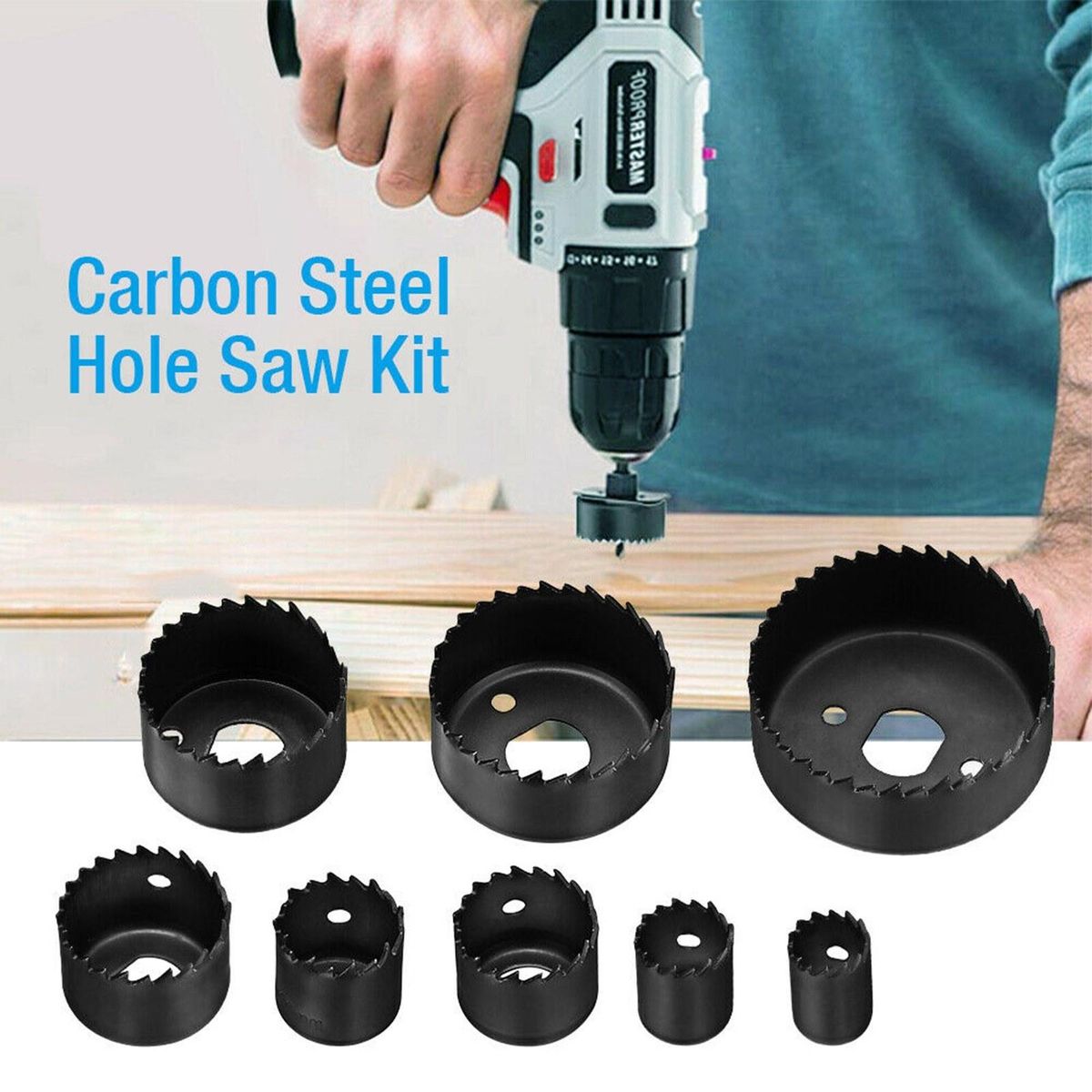 12Pcs Carbon Steel Hole Saw Kit 3/4'' to 2 1/2'' Wood Metal Round Hole Drilling Cutting