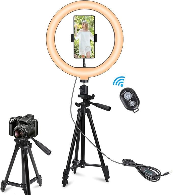 10-inch ring fill light with retractable tripod and phone holder for live streaming/makeup/YouTube videos