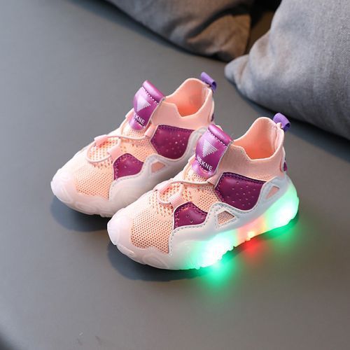 Flying Woven Light-emitting Children's Sports Shoes Boys And Girls Sneaker Pink
