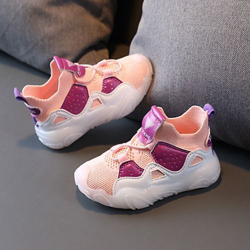 Flying Woven Light-emitting Children's Sports Shoes Boys And Girls Sneaker Pink