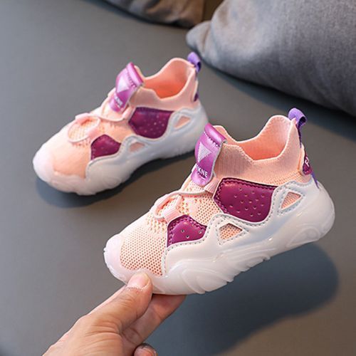 Flying Woven Light-emitting Children's Sports Shoes Boys And Girls Sneaker Pink