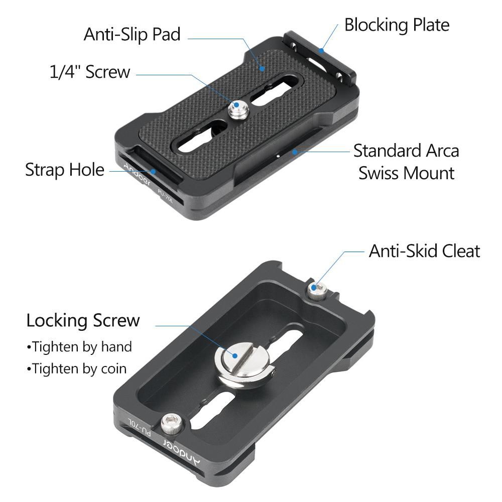 Andoer PU-70L Quick Release Plate 70mm QR Plate 1/4 Inches Mounting Screw Compatible with Arca Swiss Standard Tripod Head