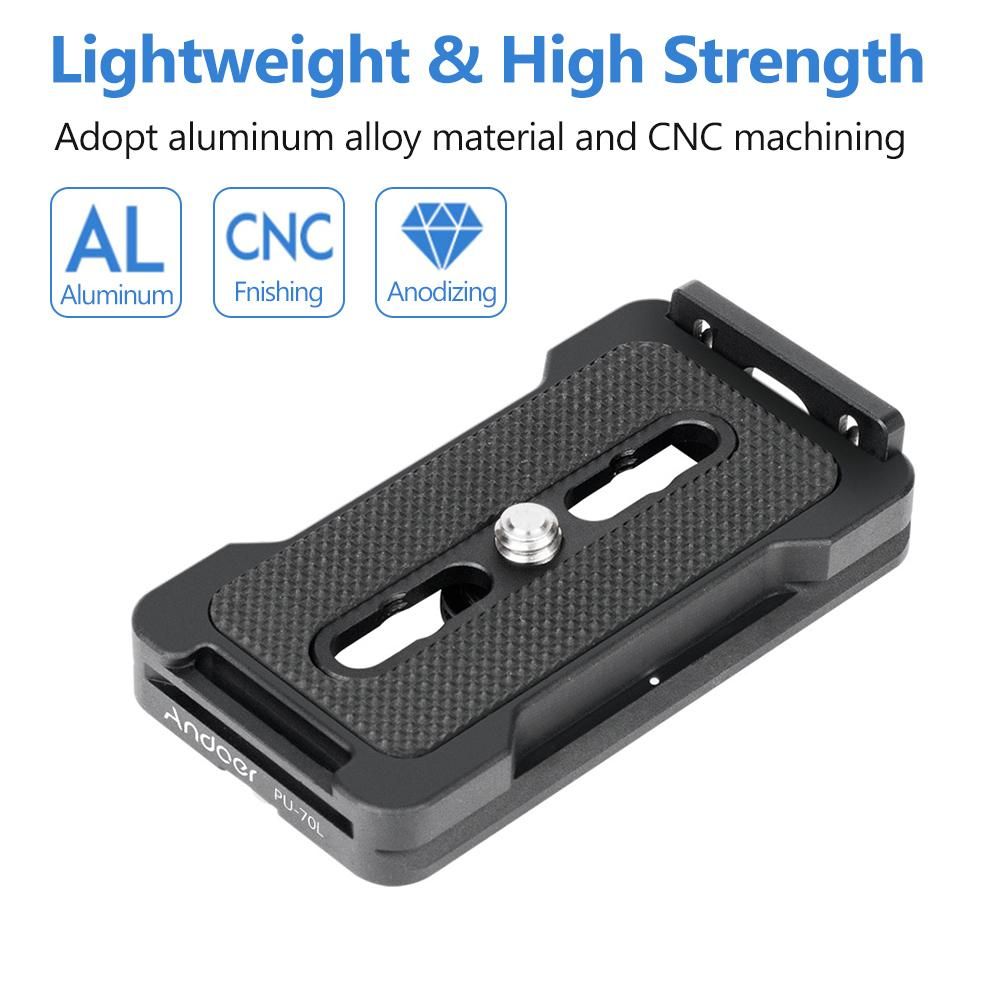 Andoer PU-70L Quick Release Plate 70mm QR Plate 1/4 Inches Mounting Screw Compatible with Arca Swiss Standard Tripod Head