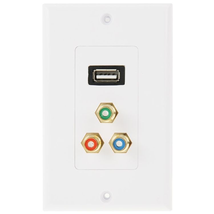 USB 2.0 Female Plug + 3 RCA Female Plugs Wall Plate Panel