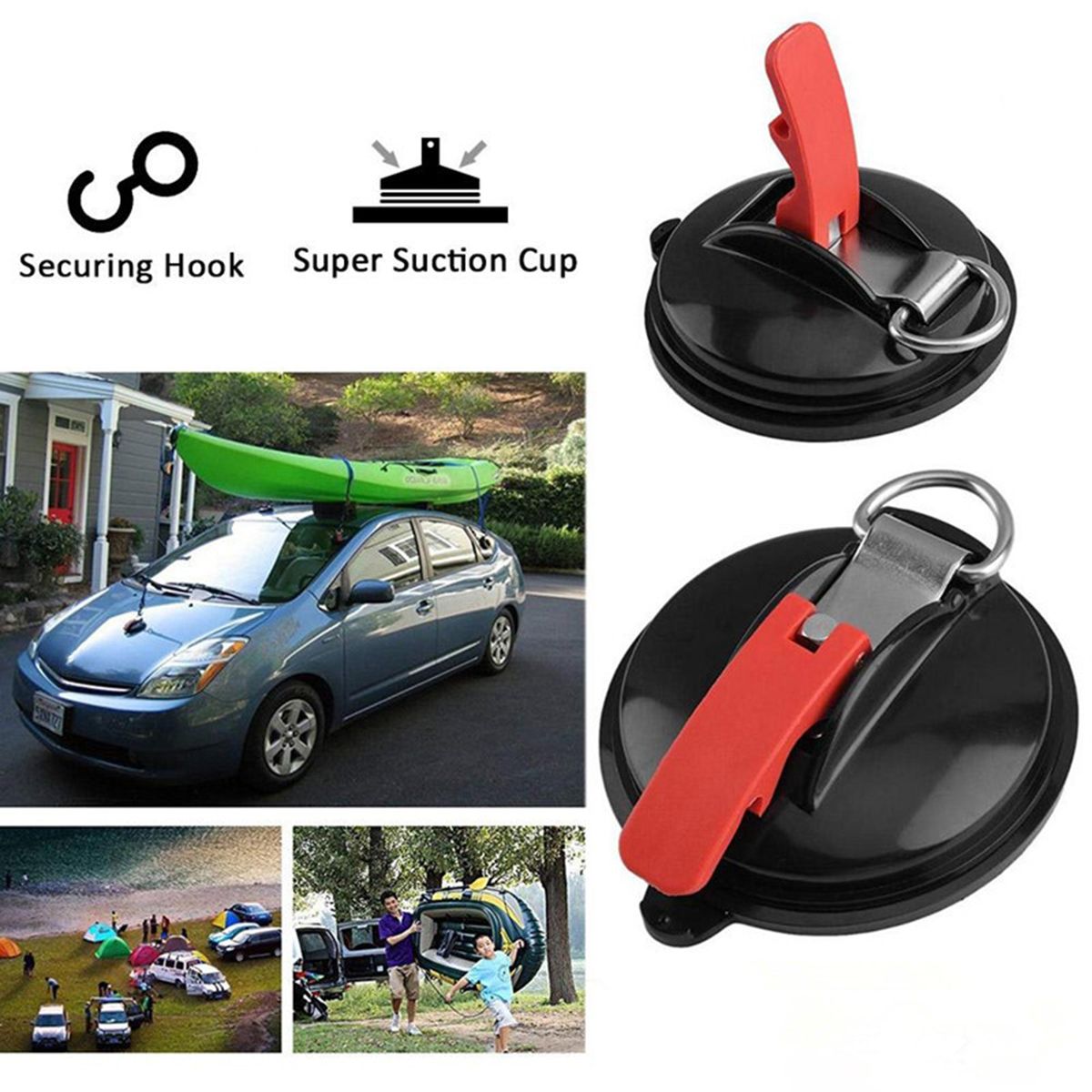 Vacuum Suction Cup Anchor With 2PCS Securing Hooks Heavy
