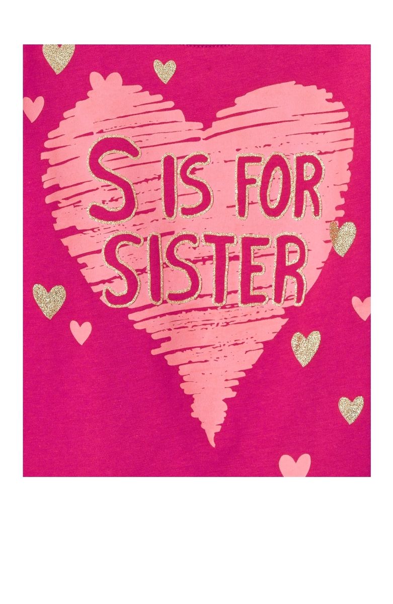 Girls Sisters Glitters Graphic Top- Fuchsia Pink