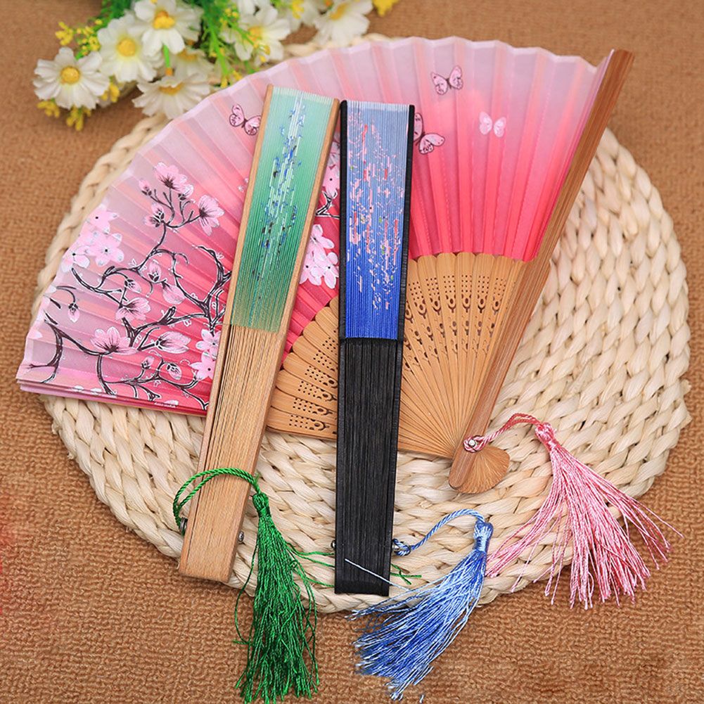 Fans For Fans Women LXY9 Folding Handheld Butterfly Home Craft Tassel Folding Bamboo Girls Art Decoration Gift Flowers Pattern