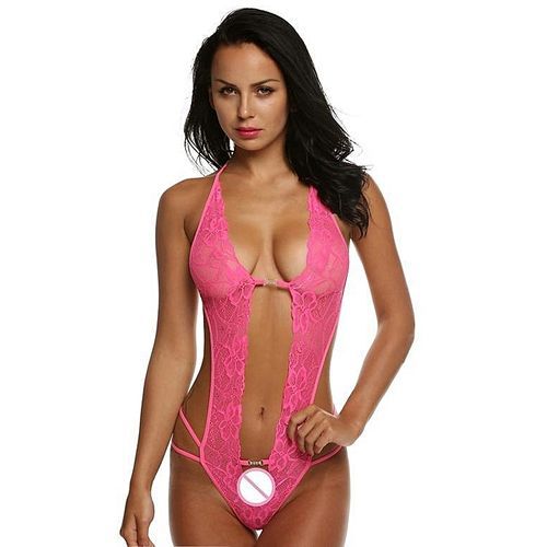 Avidlove Ladies Women Sexy Halter Lace Lingerie Babydoll Sleepwear Mini Night Jumpsuit One-Piece Chemises ( Red )