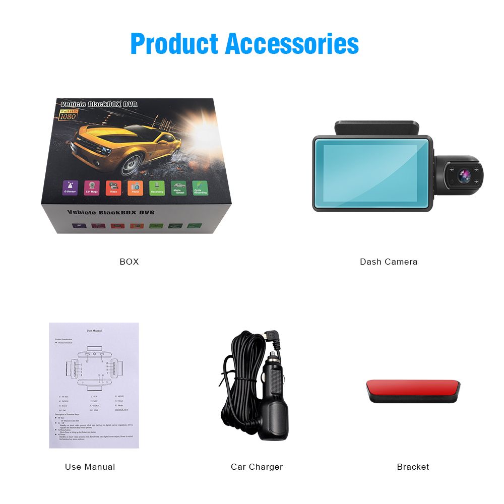 Car DVR Dash Cam Dual Lens FHD 3.0 Inch Dash Cam Auto Video Recorder Registrator Dvrs With Infrared Red Night Vision G-sensor
