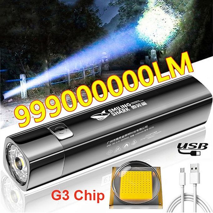 LED Strong Light Portable Flashlight USB Rechargeable - Black
