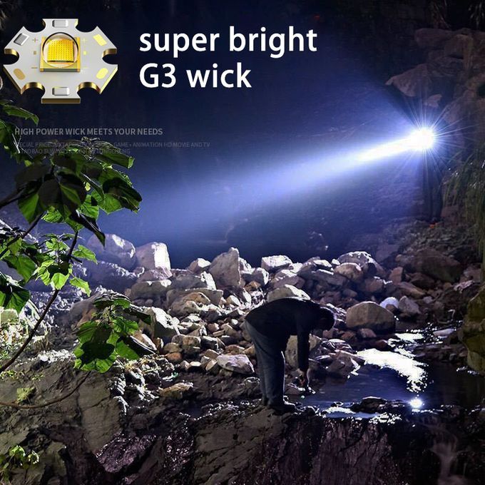 LED Strong Light Portable Flashlight USB Rechargeable - Black