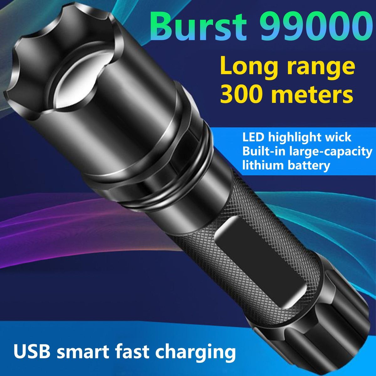 LED Torchlight USB Charging Outdoor LED Flashlight Black