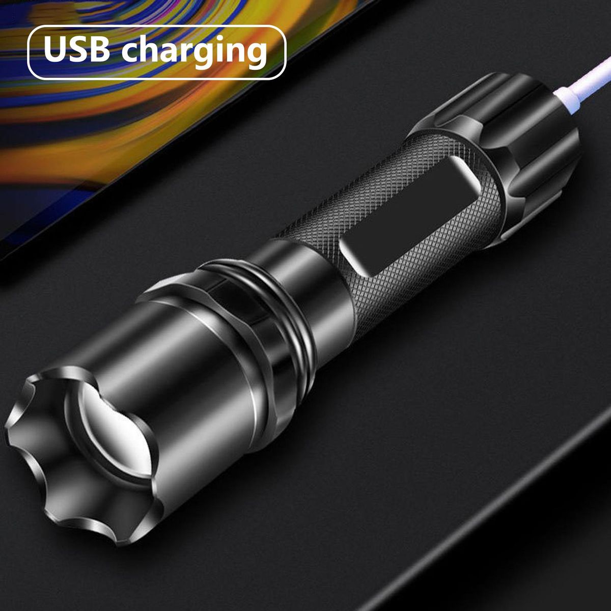 LED Torchlight USB Charging Outdoor LED Flashlight Black