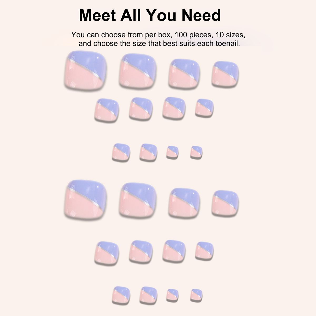 100 Pcs Fake Toenails Tips 10 Sizes False Toenails Full