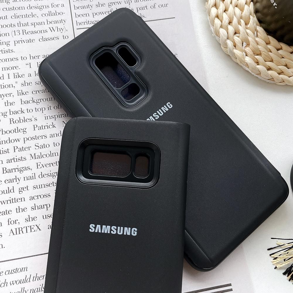 S10 Plus Mirror Clear View Smart Flip Case Original Samsung Galaxy S8 S9 Plus Note 9 8 S8  S9  S10  Black Leather Phone Covers