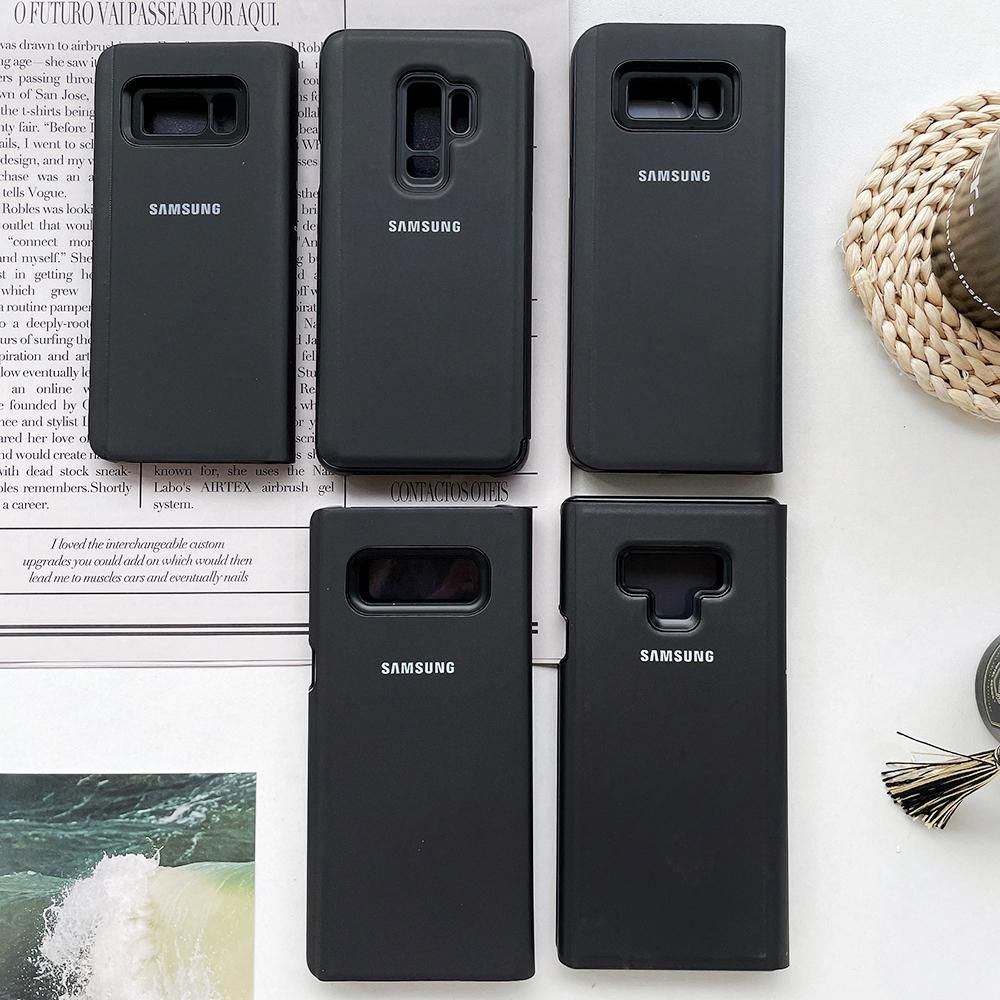 S10 Plus Mirror Clear View Smart Flip Case Original Samsung Galaxy S8 S9 Plus Note 9 8 S8  S9  S10  Black Leather Phone Covers