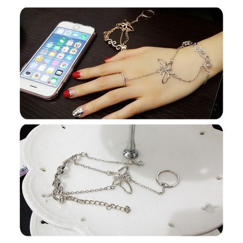 Women's Hand Jewelry Butterfly Flower Vine Diamond-studded Bracelet Ring Chain