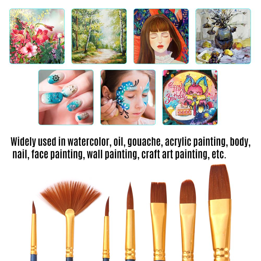 7pcs/set Art Paint Brushes Set Round   Flat   Filbert   Fan