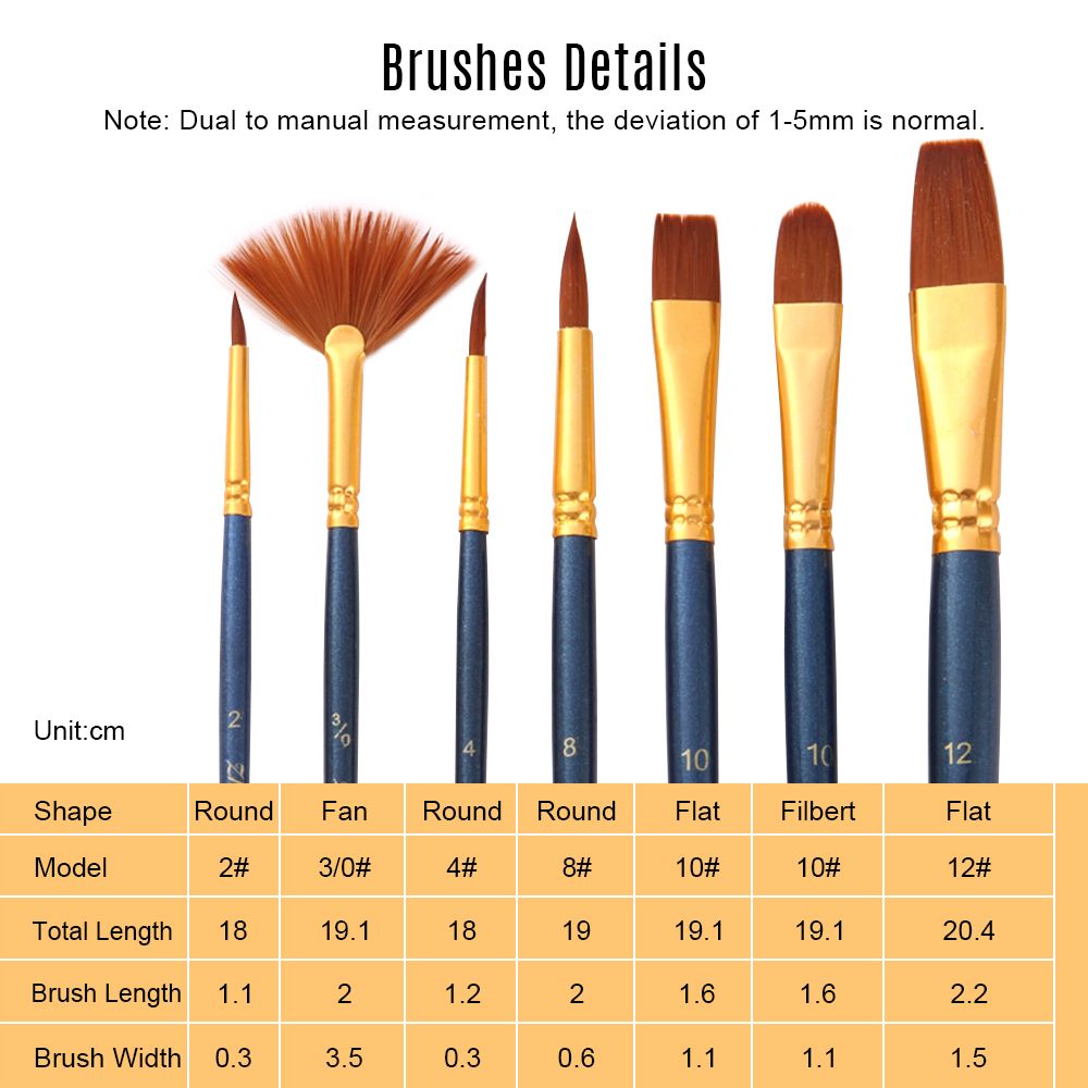 7pcs/set Art Paint Brushes Set Round   Flat   Filbert   Fan