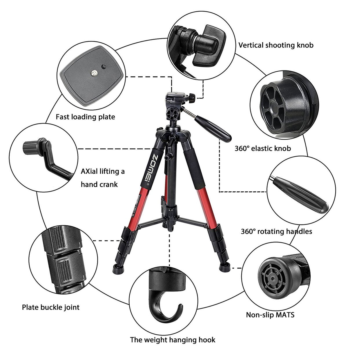 ZOMEI Q111 55" Professional Aluminum Alloy Camera Tripod For DSLR Canon Nikon Sony DV Video And Smar