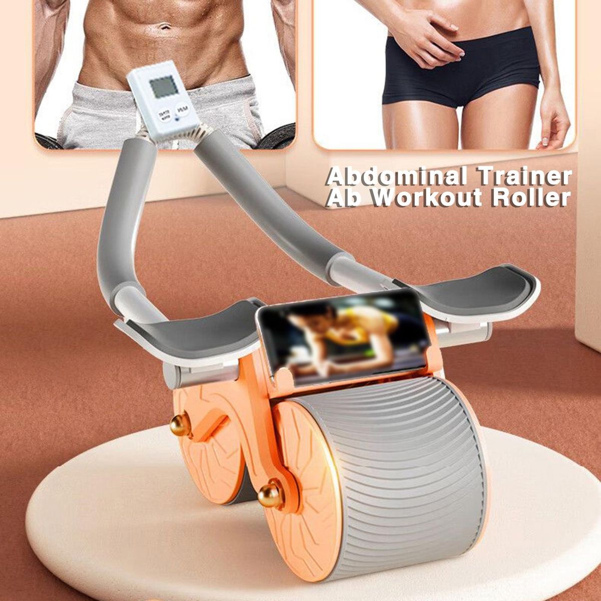 Fitness Roller Rebound Abdominal Wheel with Elbow Support for Fitness Orange