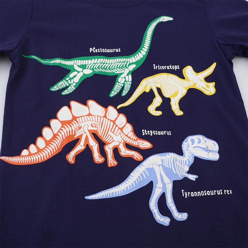 Boys Sweatshirt Glow-In-The-Dark Dinosaur Long Sleeve T-Shirt Navy Blue