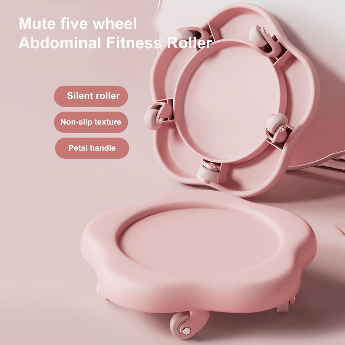 Core Strength Trainer Ultra-quiet 5-wheel Ab Roller Tray for Men Pink