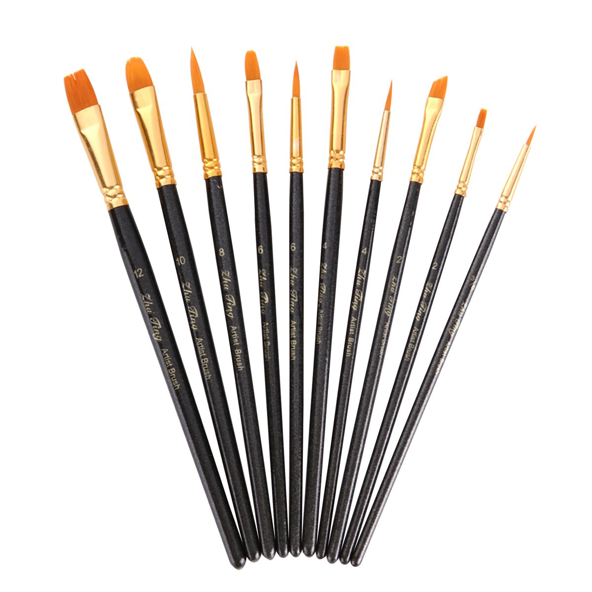 10pcs Artists Paint Brushes Nylon Hair Wooden Handle