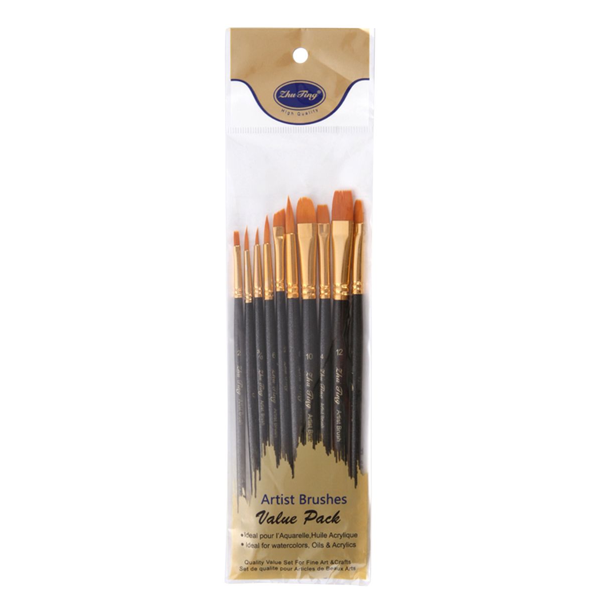 10pcs Artists Paint Brushes Nylon Hair Wooden Handle