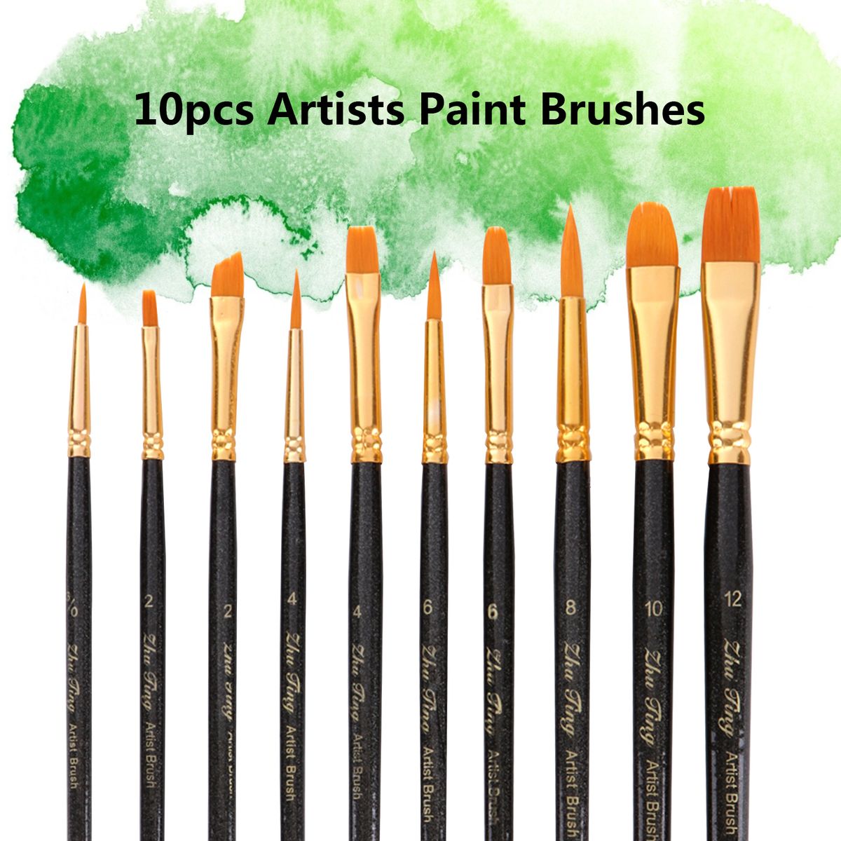 10pcs Artists Paint Brushes Nylon Hair Wooden Handle