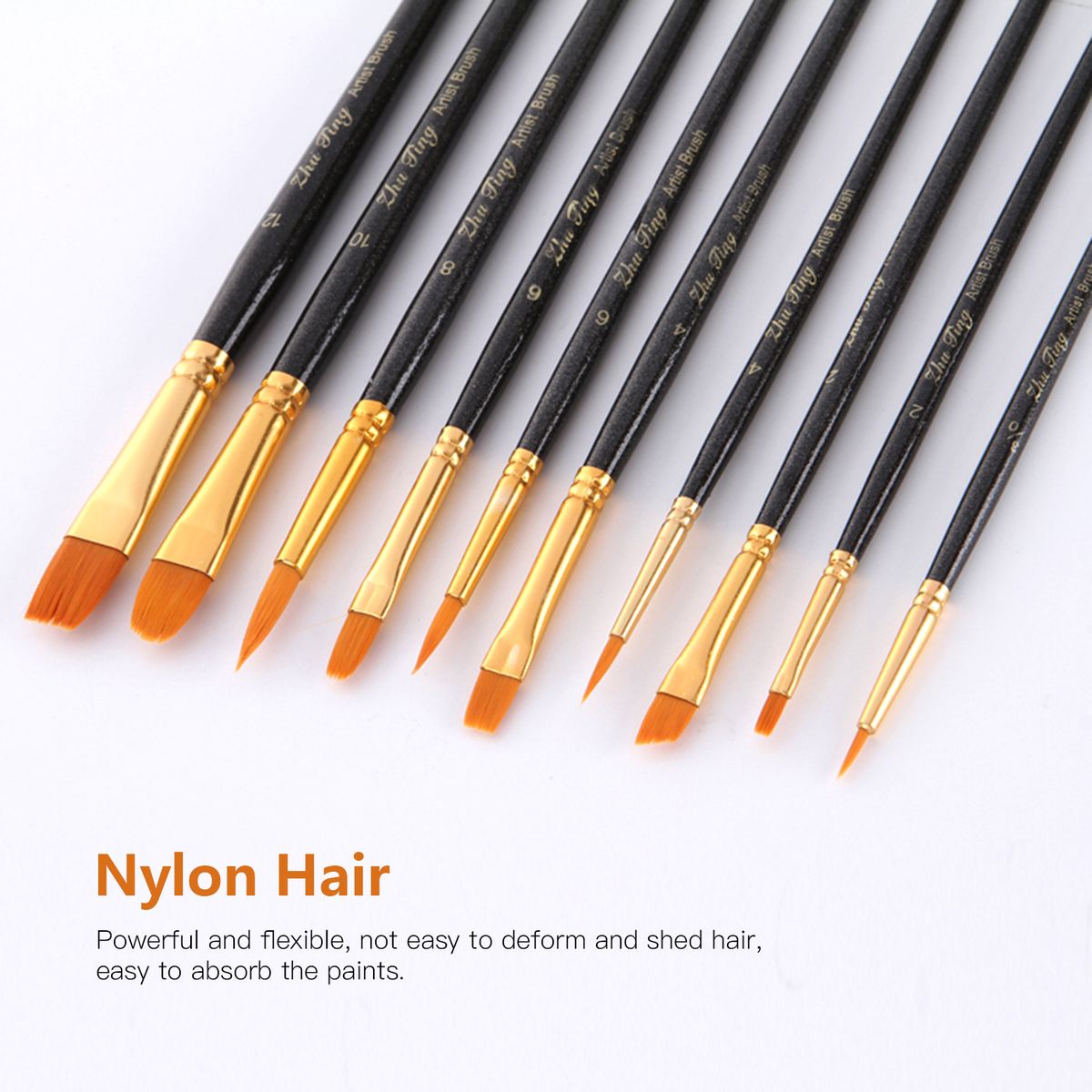 10pcs Artists Paint Brushes Nylon Hair Wooden Handle