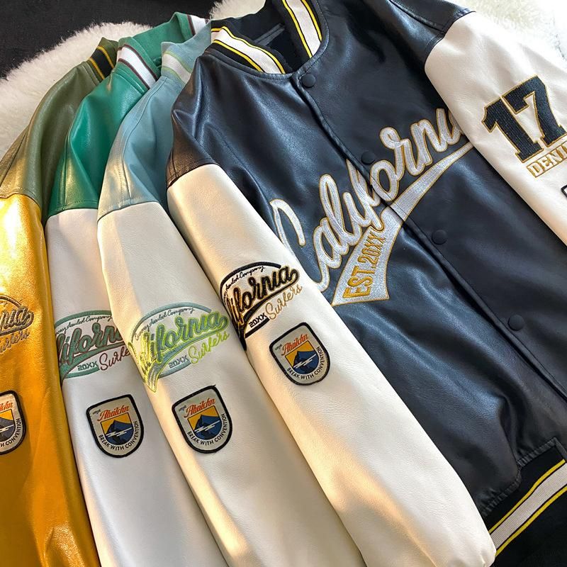 Baseball jacket men's spring and autumn new high-end feeling ruffian handsome embroidery pilot PU
