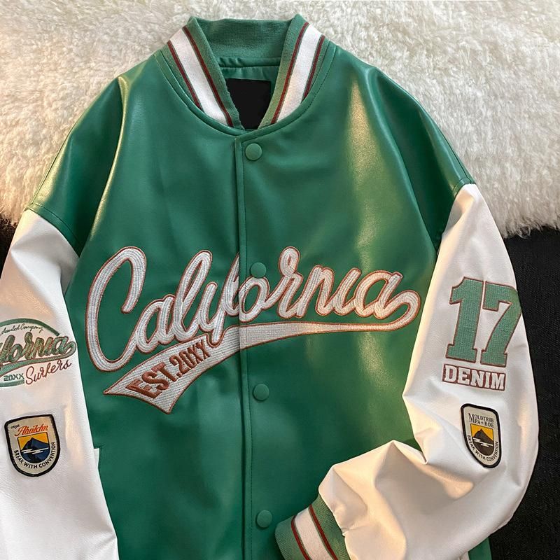 Baseball jacket men's spring and autumn new high-end feeling ruffian handsome embroidery pilot PU