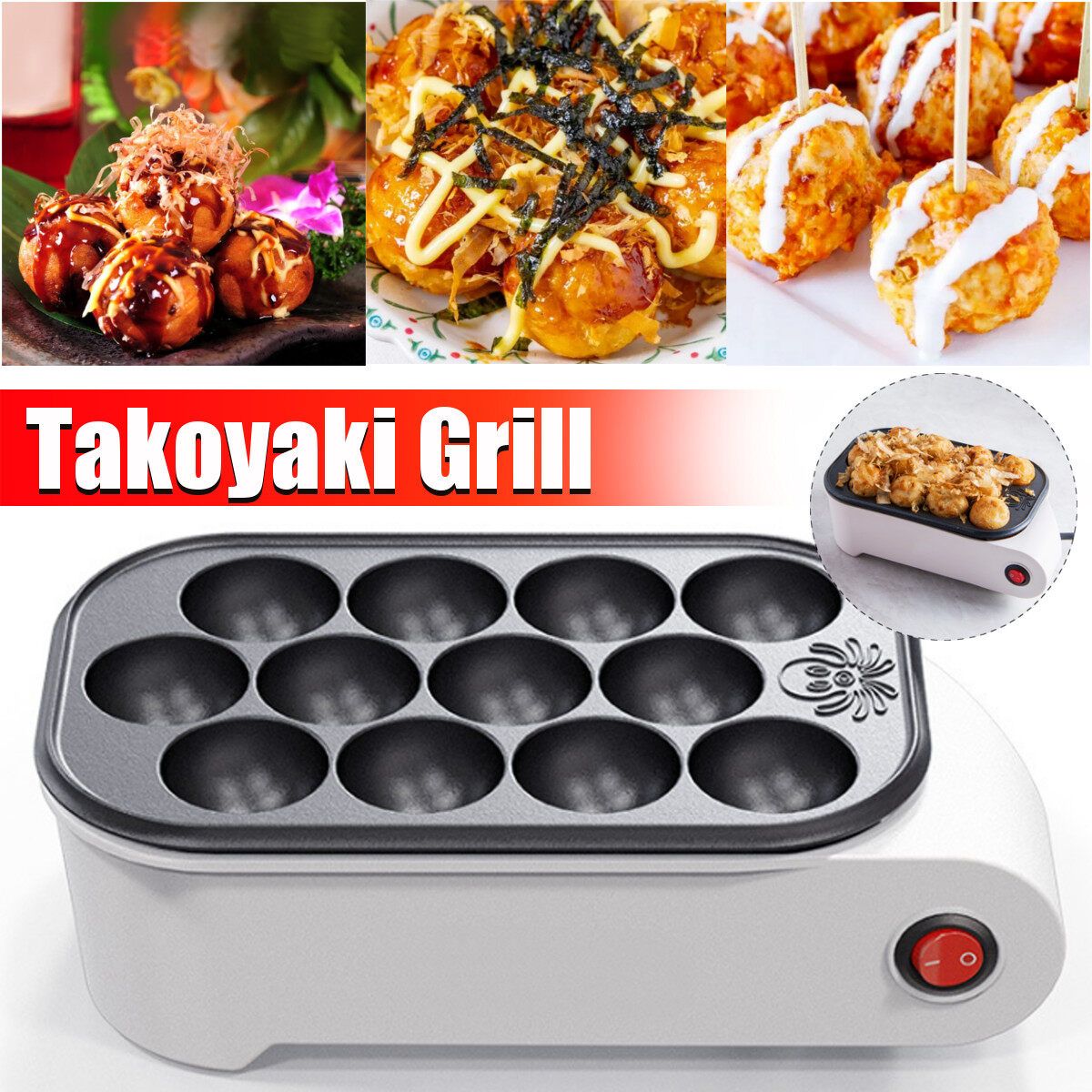220V 500W 12 Holes Household Electric Takoyaki Grill Pan Home Octopus Meat Ball Maker Plate Machine