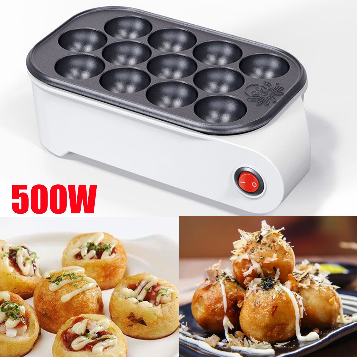 220V 500W 12 Holes Household Electric Takoyaki Grill Pan Home Octopus Meat Ball Maker Plate Machine